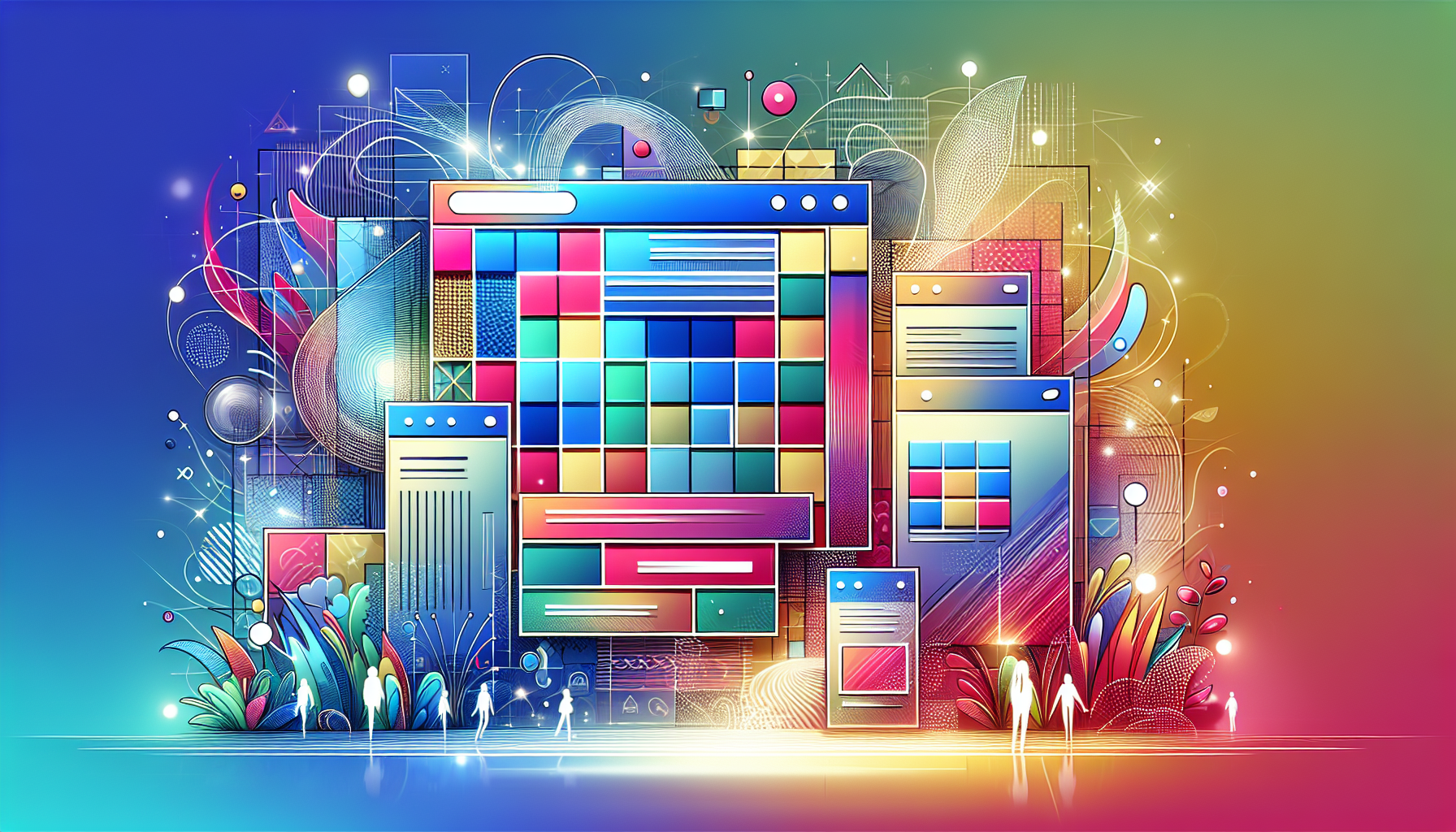 Illustration of a modern website design with vibrant colors and user-friendly layout